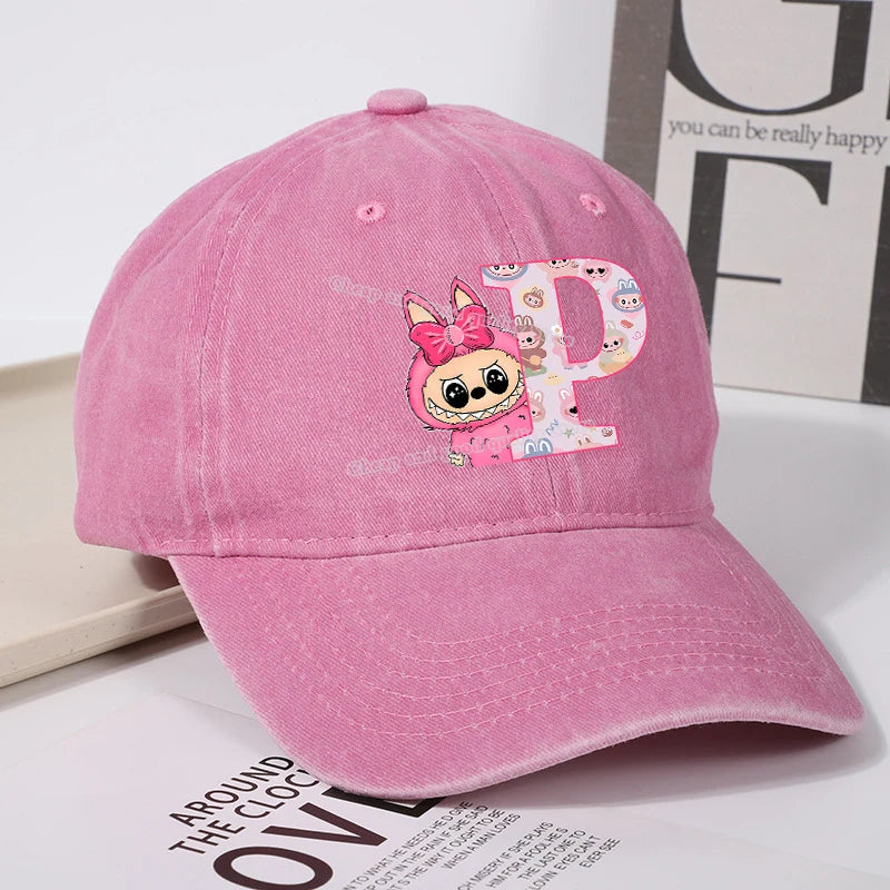 Labubu Baseball Cap for Women New Cute Labubu Letter A-Z Sun Hat Outdoor Sport Travel Sunbonnet Adult Fashion Headgear Gift