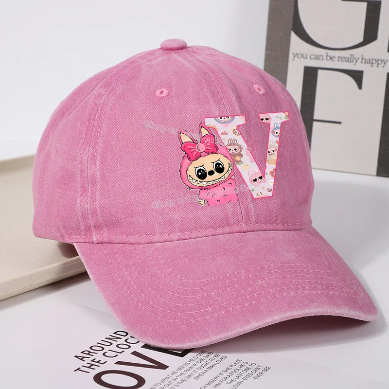 Labubu Baseball Cap for Women New Cute Labubu Letter A-Z Sun Hat Outdoor Sport Travel Sunbonnet Adult Fashion Headgear Gift