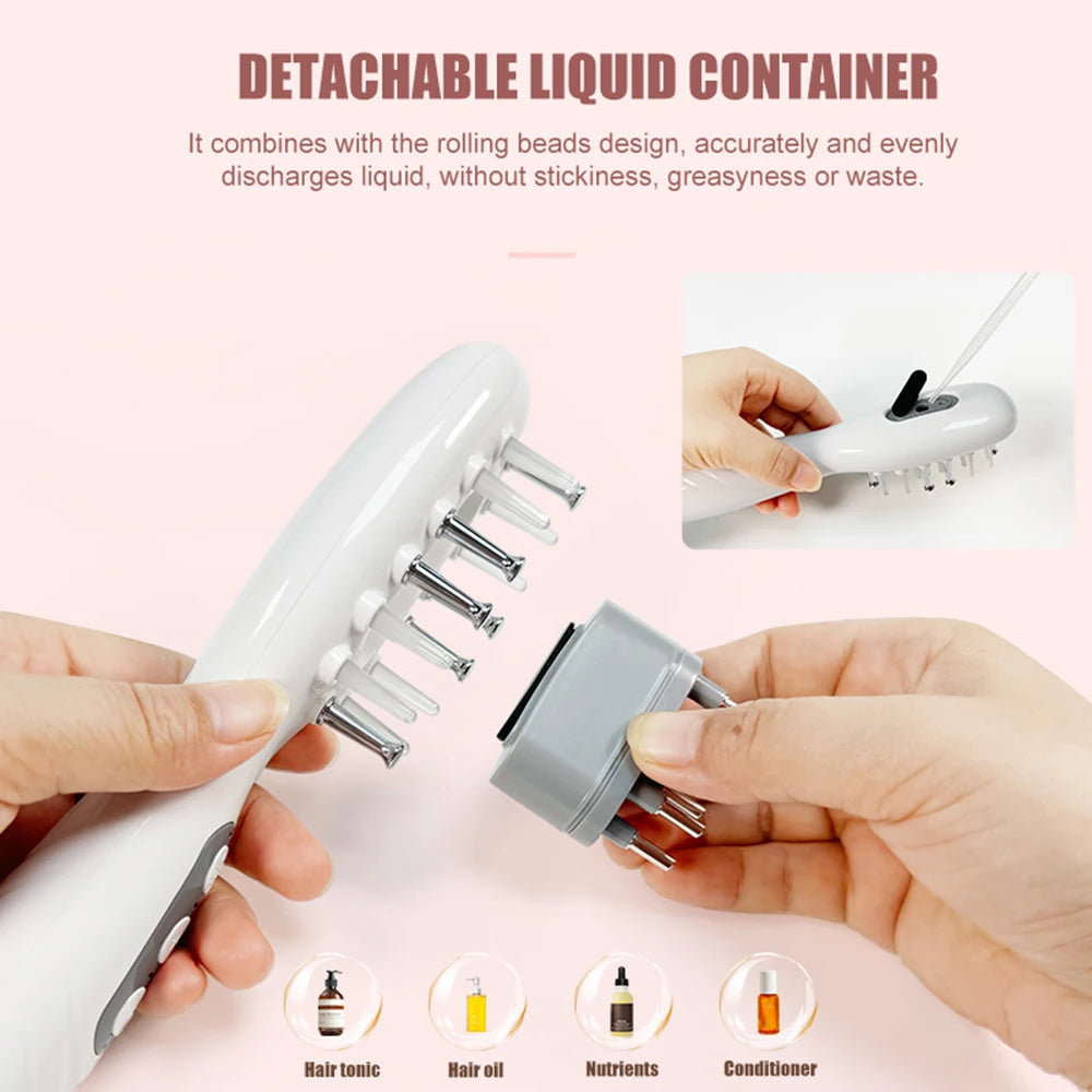 Electric Scalp Massage Comb + Anti-Hair Loss Batana Oil Liquid Applicator LED Light Therapy EMS Vibration Head Massager Brush