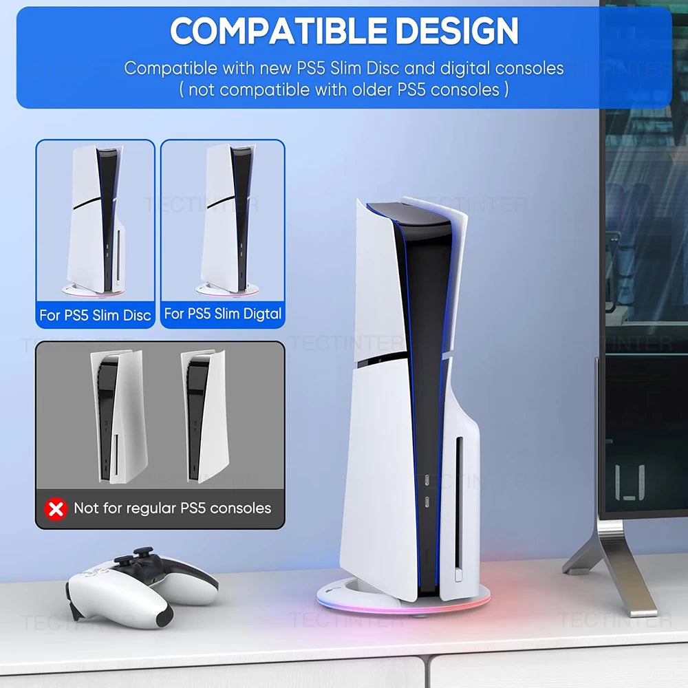 Vertical Cooling Stand with RGB Light For PS5 Slim Disc/Digital Edition Console Anti-Slip Base Bracket Holder Gaming Accessories