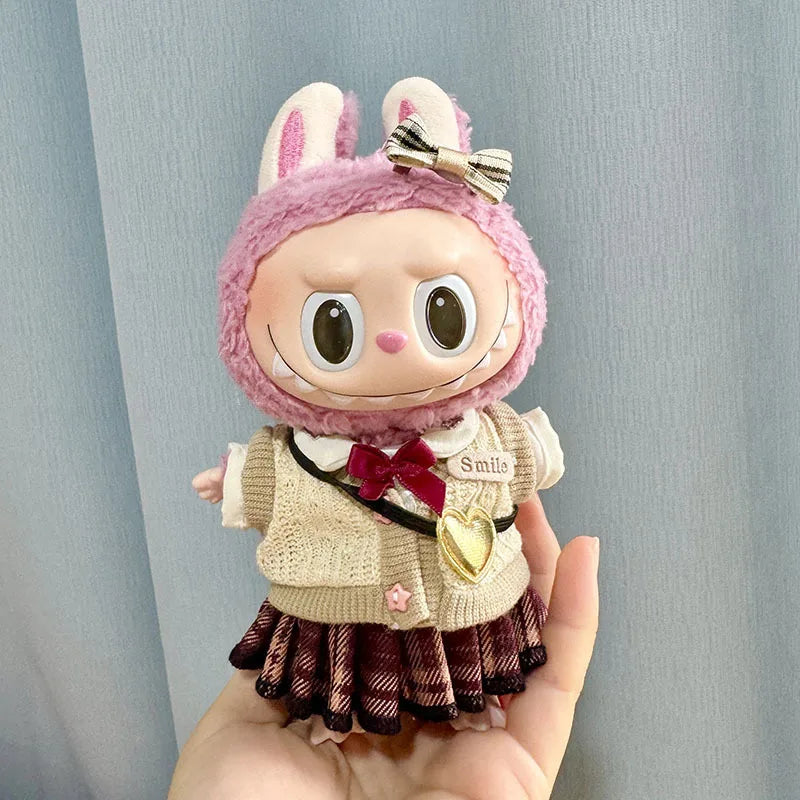17cm labubu clothes pendant Labubu doll clothes keychain Labubu doll for JK skirt set cute