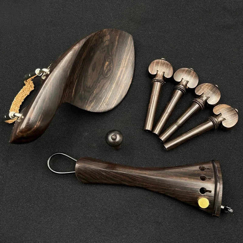 1 Set 4/4 Natural Color Ebony Violin Accessories Fiddle Pegs+Chin Rest+Tailpiece+Endpin+Finetuner+bracket