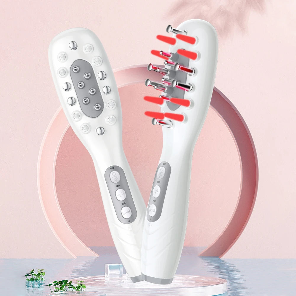 Electric Scalp Massage Comb + Anti-Hair Loss Batana Oil Liquid Applicator LED Light Therapy EMS Vibration Head Massager Brush