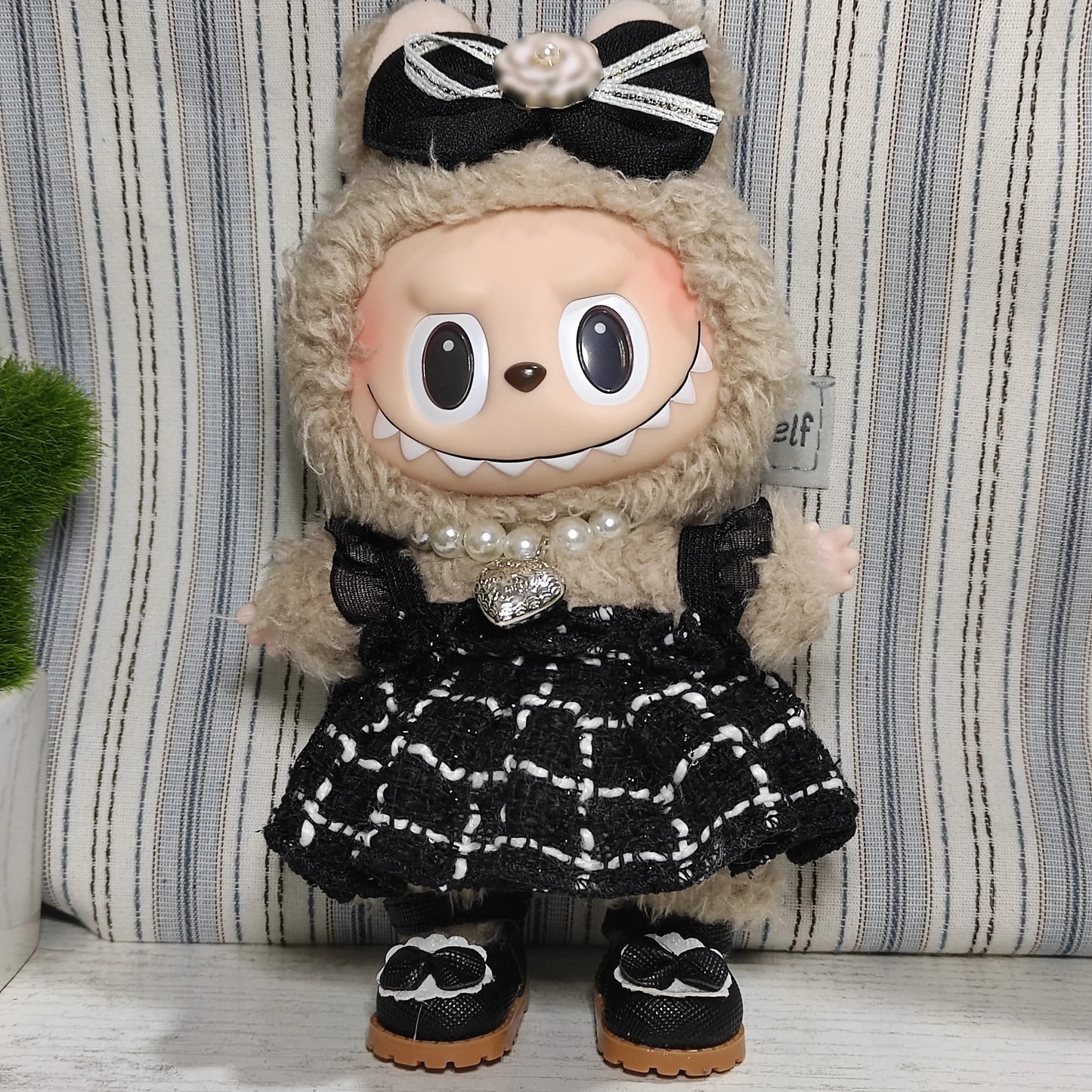 Doll Clothes Labubu Clothes Designer Black and White Plaid Dress Bow Set DIY Labubu Accessories Ropa Labubu