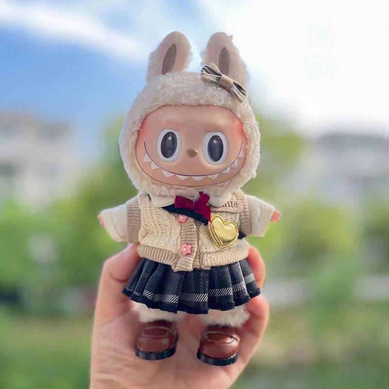 17cm labubu clothes pendant Labubu doll clothes keychain Labubu doll for JK skirt set cute