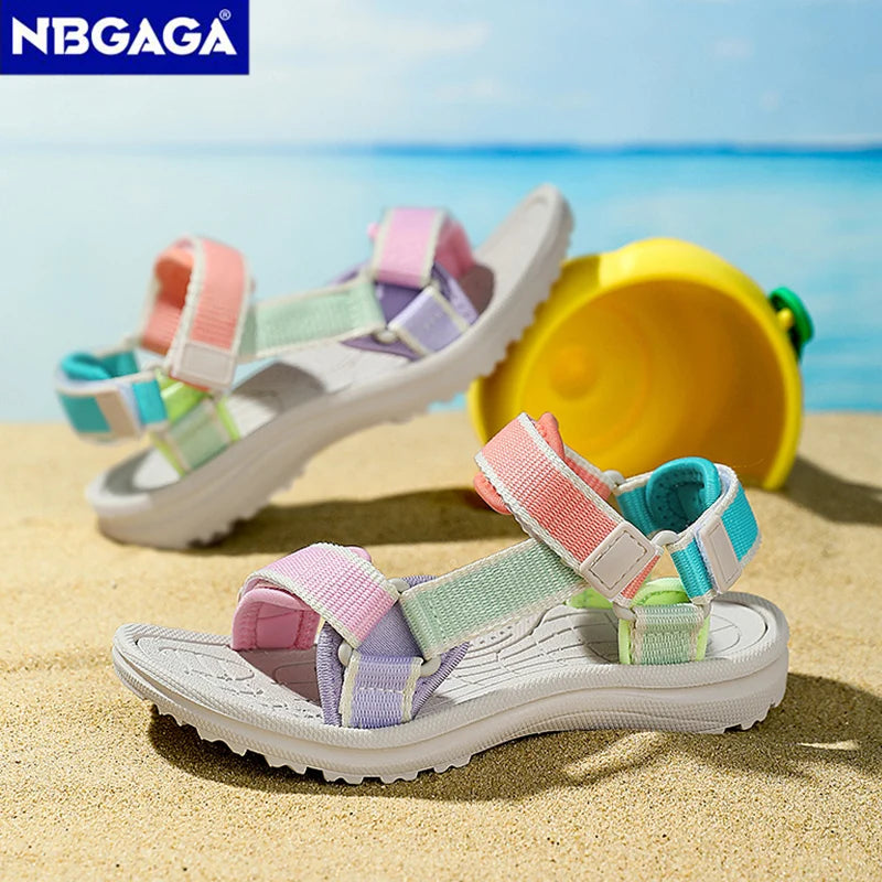 Summer Children Girls' Breathable Sport Sandals Non-Slip Soft Sole Outdoor Beach Shoes Kids Casual Waking Sandals Size 30-38