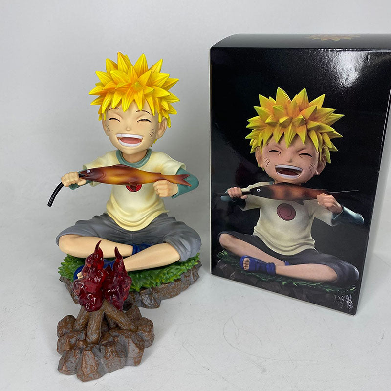 14cm Naruto Childhood Uzumaki Naruto Grilled Fish anime figure