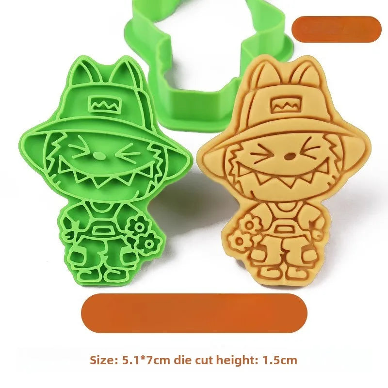 LABUBU Cookie Cutter Anime 3D Pressable Biscuit Mold Confectionery Cookie Stamp Baking Pastry Kitchen Bakeware Tools Cake Decor