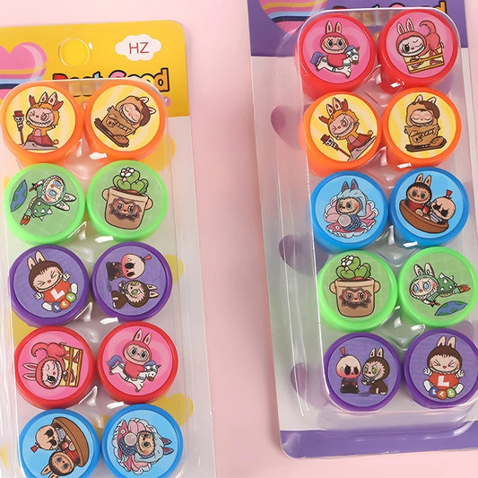 10 Kawaii Labubu Assorted Stamps for Kids Self-ink Stamps Cute Cartoon Teacher Reward Encourage Stamp Stationery for children