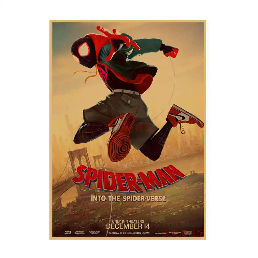 Spider-Man Poster Superhero Dormitory Internet Cafe Retro Kraft Paper Decorative Wall Painting Custom Printing Anime Posters