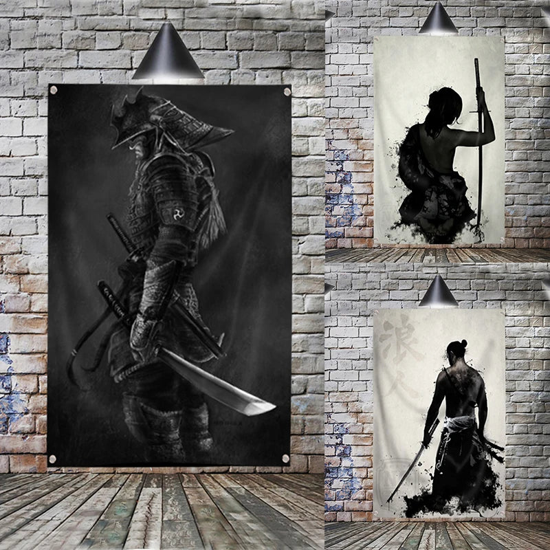 Japanese Samurai Painting Japan Style Flag Wall Art Anime Modular Poster for Home Decor 4 Grommets Polyester Banner 3x5FT Flags