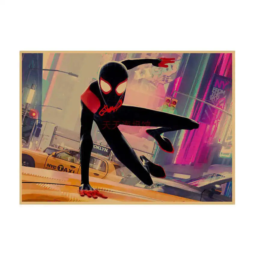 Spider-Man Poster Superhero Dormitory Internet Cafe Retro Kraft Paper Decorative Wall Painting Custom Printing Anime Posters