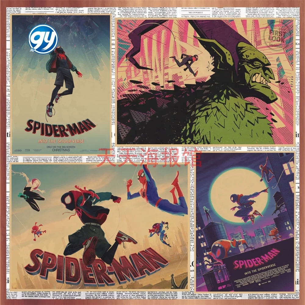 Spider-Man Poster Superhero Dormitory Internet Cafe Retro Kraft Paper Decorative Wall Painting Custom Printing Anime Posters
