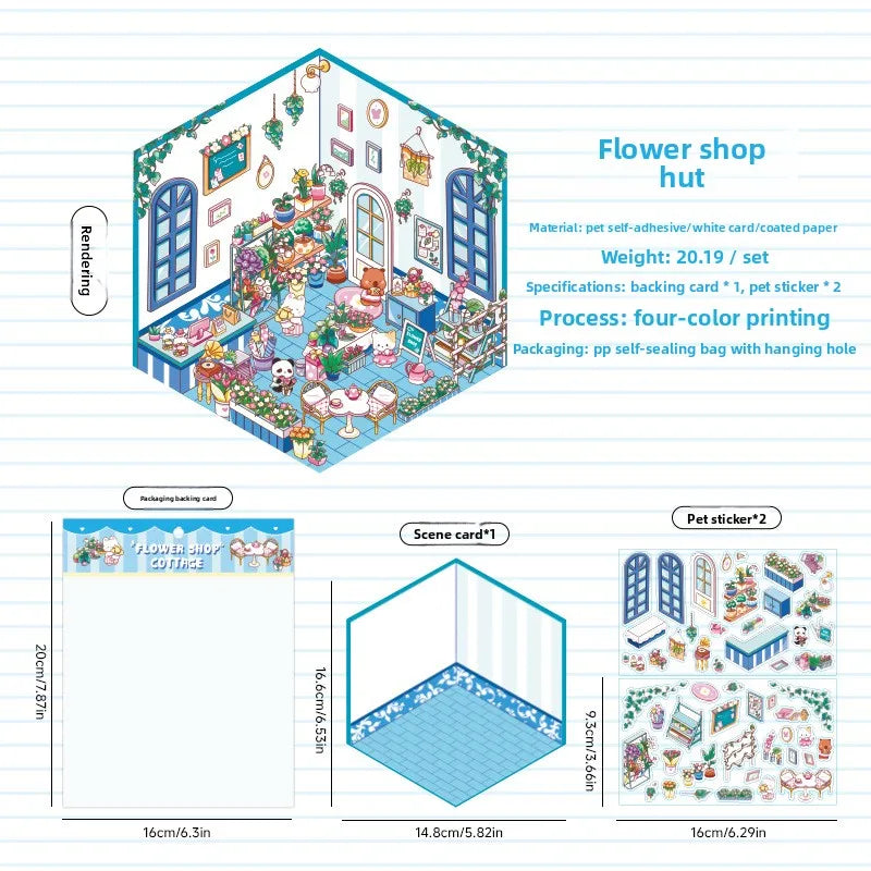 3 Per Pack Cute Fairy Tale Scenic Cottage Anime 3D Paper Stickers with Die Cut Glossy Finish-Miniature Three-dimensional Scenes