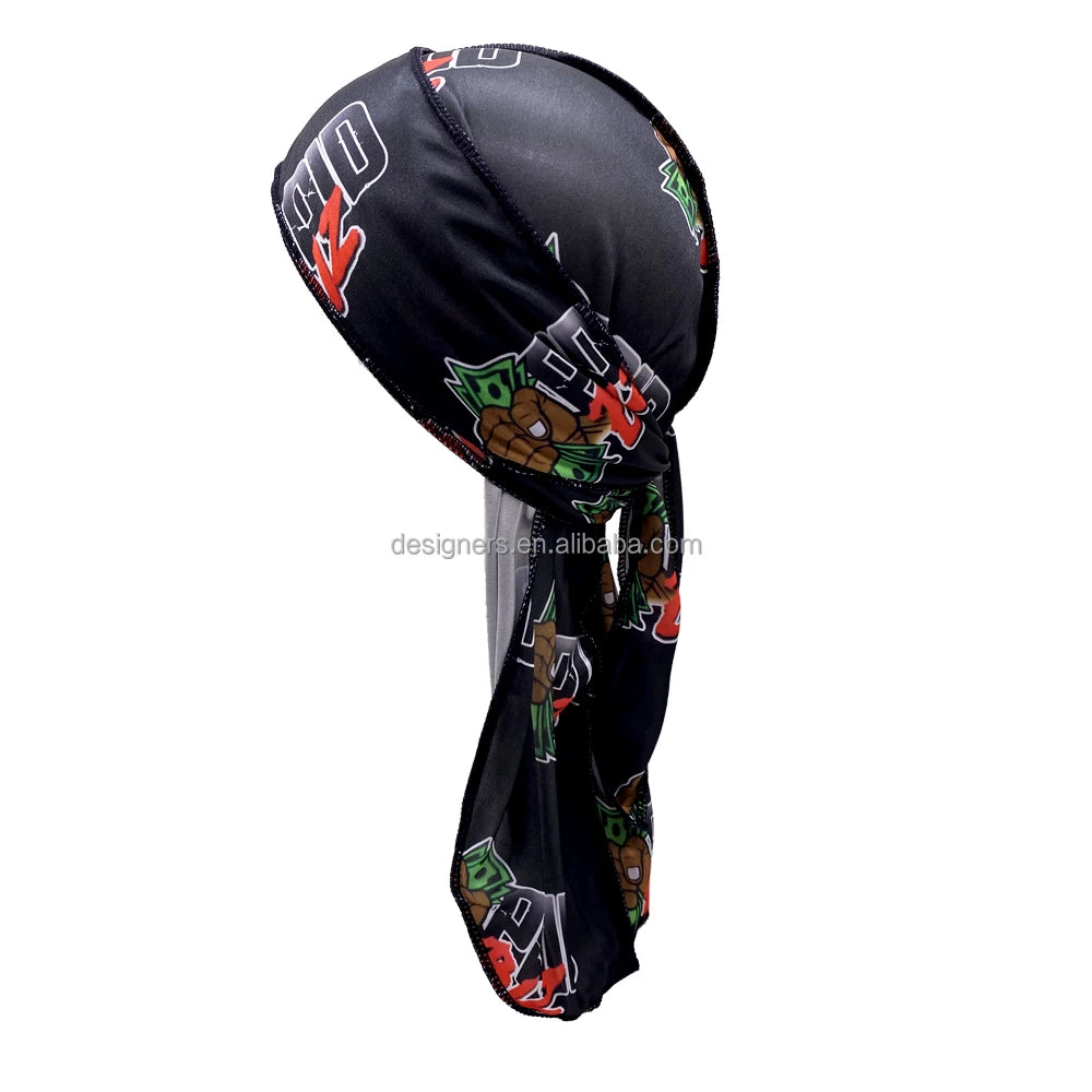 Customized Silk Satin Velvet Designer Silky for Men Women Shining Polyester Custom logo Turban Rag  Anime Durag for Men