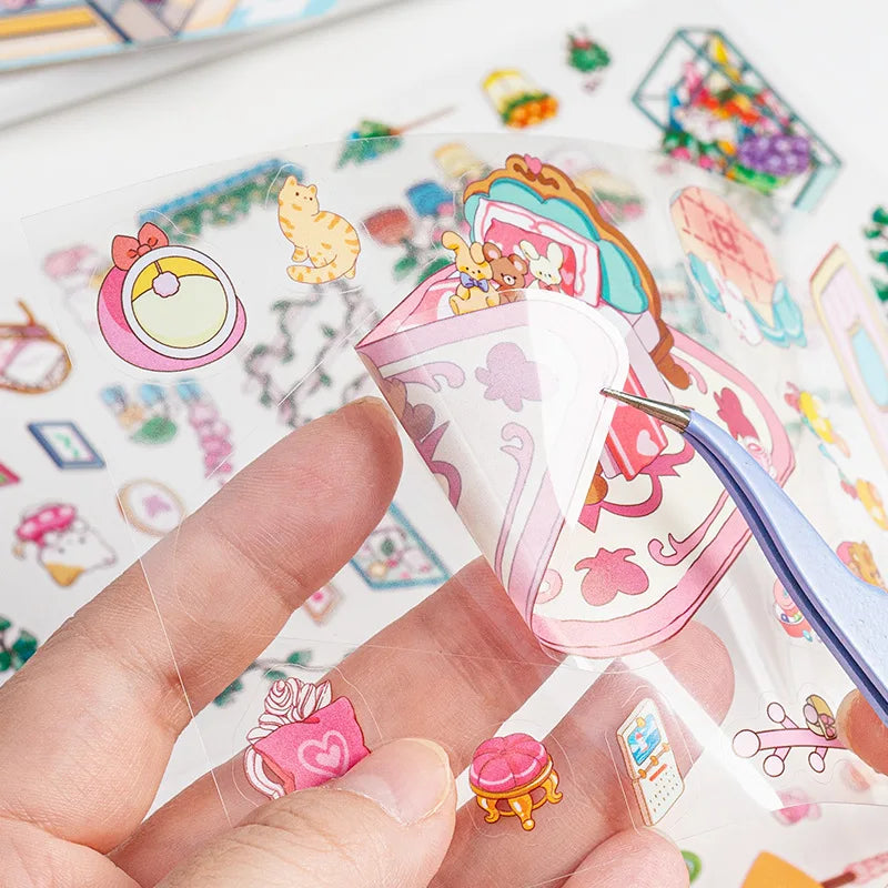 3 Per Pack Cute Fairy Tale Scenic Cottage Anime 3D Paper Stickers with Die Cut Glossy Finish-Miniature Three-dimensional Scenes
