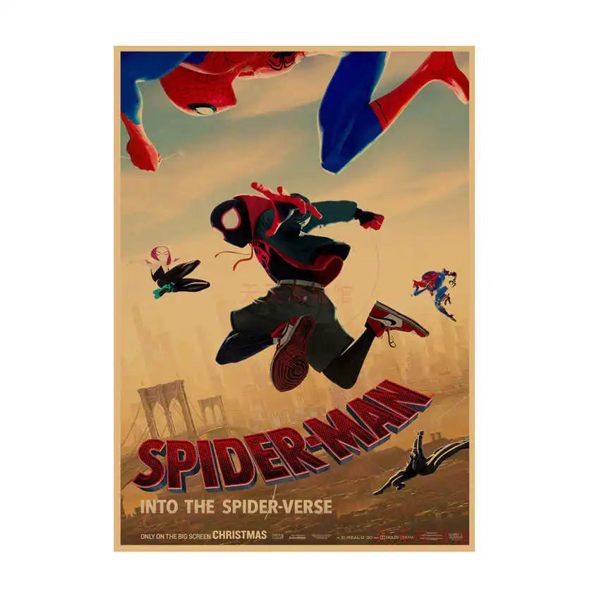 Spider-Man Poster Superhero Dormitory Internet Cafe Retro Kraft Paper Decorative Wall Painting Custom Printing Anime Posters