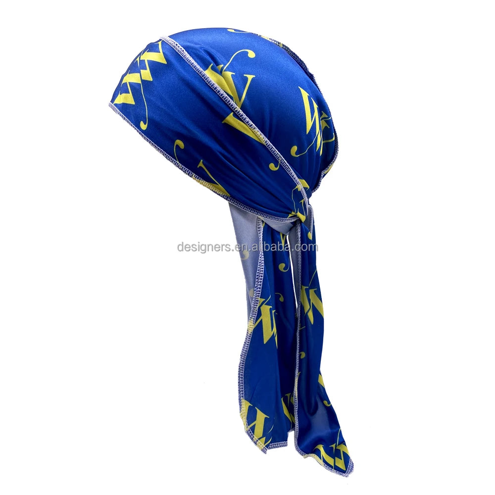 Customized Silk Satin Velvet Designer Silky for Men Women Shining Polyester Custom logo Turban Rag  Anime Durag for Men