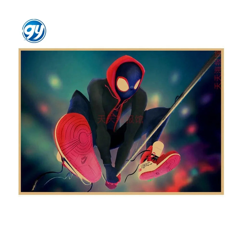 Spider-Man Poster Superhero Dormitory Internet Cafe Retro Kraft Paper Decorative Wall Painting Custom Printing Anime Posters