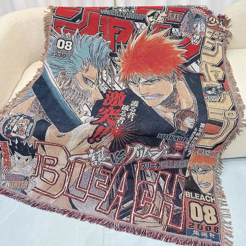 Custom Anime Jacquard Woven Throw With Tassel Recycled Cotton Outdoor Picnic Tapestry Blanket