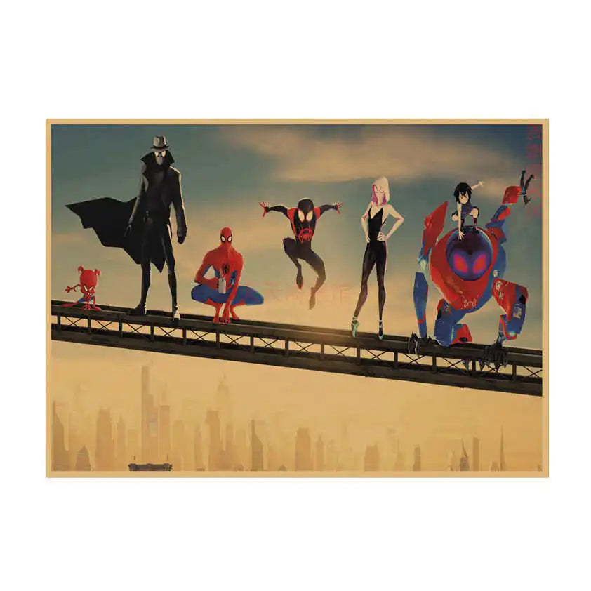 Spider-Man Poster Superhero Dormitory Internet Cafe Retro Kraft Paper Decorative Wall Painting Custom Printing Anime Posters