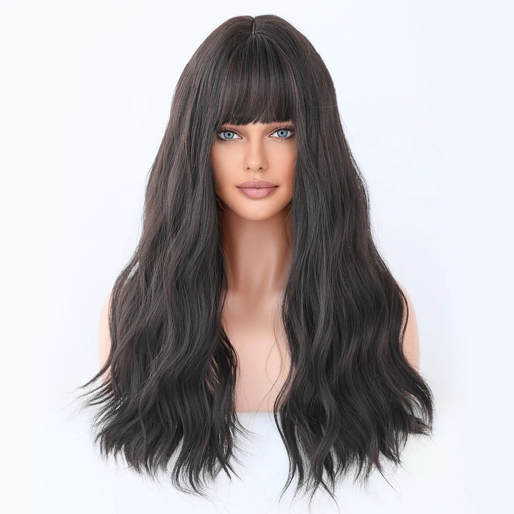 Ombre Blonde Wig Long Curly Heat Resistant Synthetic Hair Wig for Women White Curly Water Wavy Hair Wig With Bang Pelucas Anime