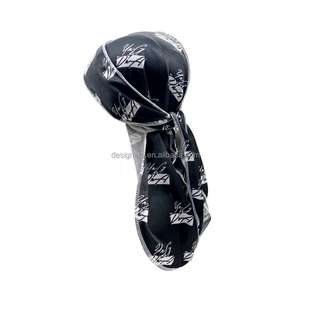 Customized Silk Satin Velvet Designer Silky for Men Women Shining Polyester Custom logo Turban Rag  Anime Durag for Men
