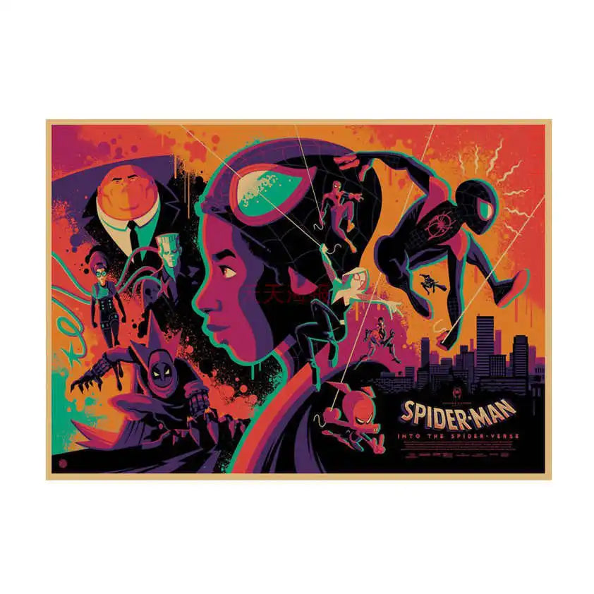 Spider-Man Poster Superhero Dormitory Internet Cafe Retro Kraft Paper Decorative Wall Painting Custom Printing Anime Posters