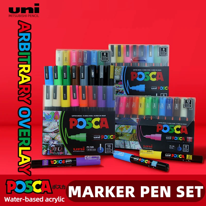 UNI POSCA Marker Pen 1M 3M 5M Full Range Bundle Set  Art Supplies Office Student Painting Anime Hand-Painted Stationery Graffiti