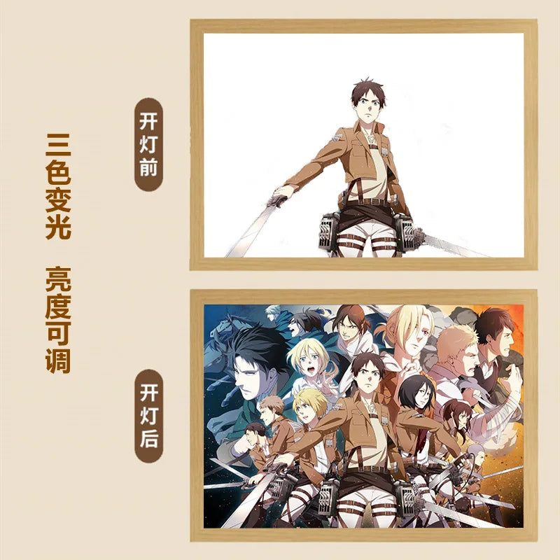 Cartoon Glow Poster Led Light Wall Art Painting Home Decor Anime Light Box Lamp Attack on Titan Anime Poster