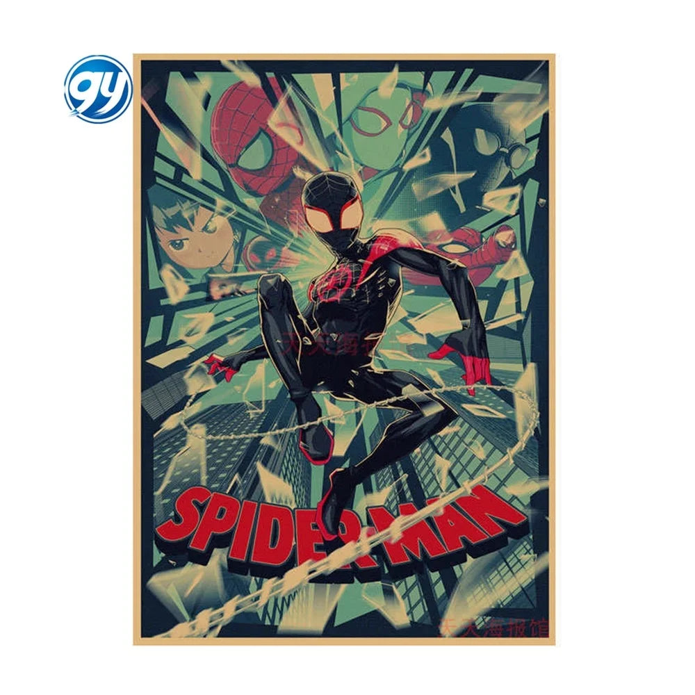 Spider-Man Poster Superhero Dormitory Internet Cafe Retro Kraft Paper Decorative Wall Painting Custom Printing Anime Posters