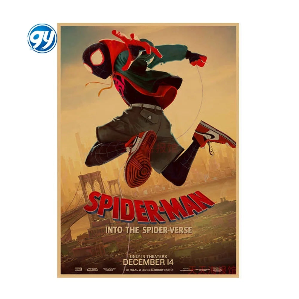 Spider-Man Poster Superhero Dormitory Internet Cafe Retro Kraft Paper Decorative Wall Painting Custom Printing Anime Posters