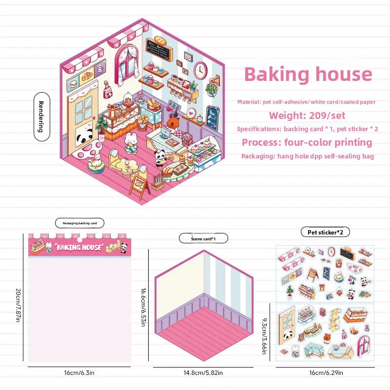 3 Per Pack Cute Fairy Tale Scenic Cottage Anime 3D Paper Stickers with Die Cut Glossy Finish-Miniature Three-dimensional Scenes