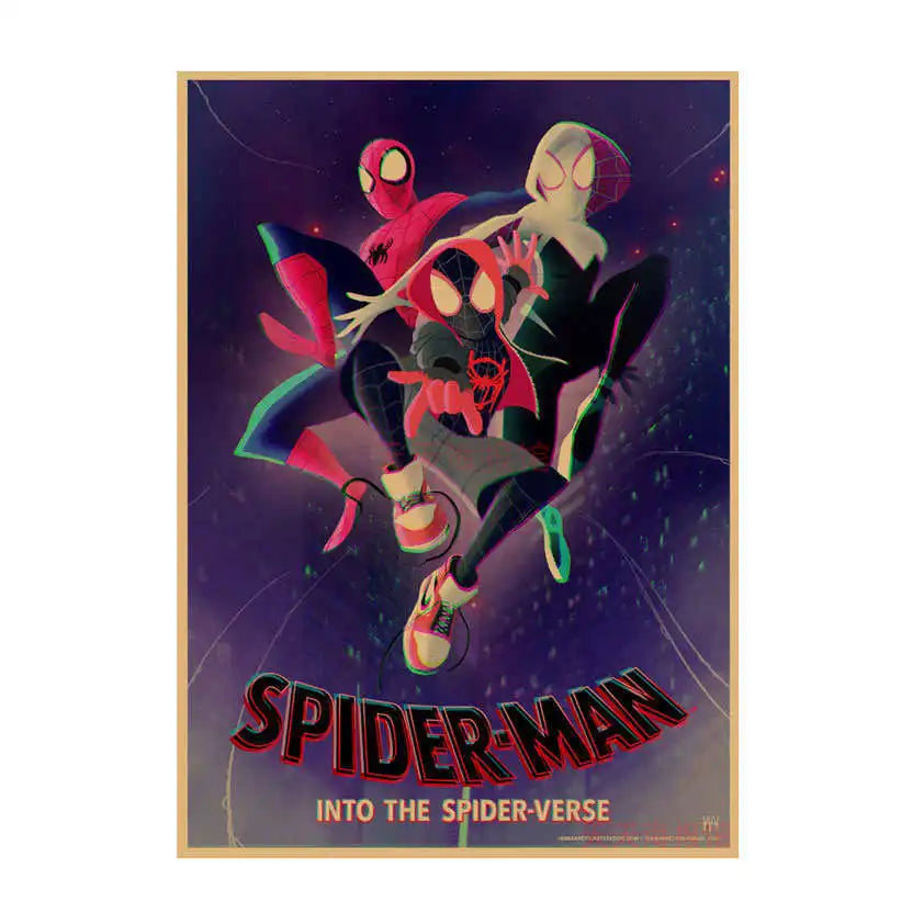 Spider-Man Poster Superhero Dormitory Internet Cafe Retro Kraft Paper Decorative Wall Painting Custom Printing Anime Posters