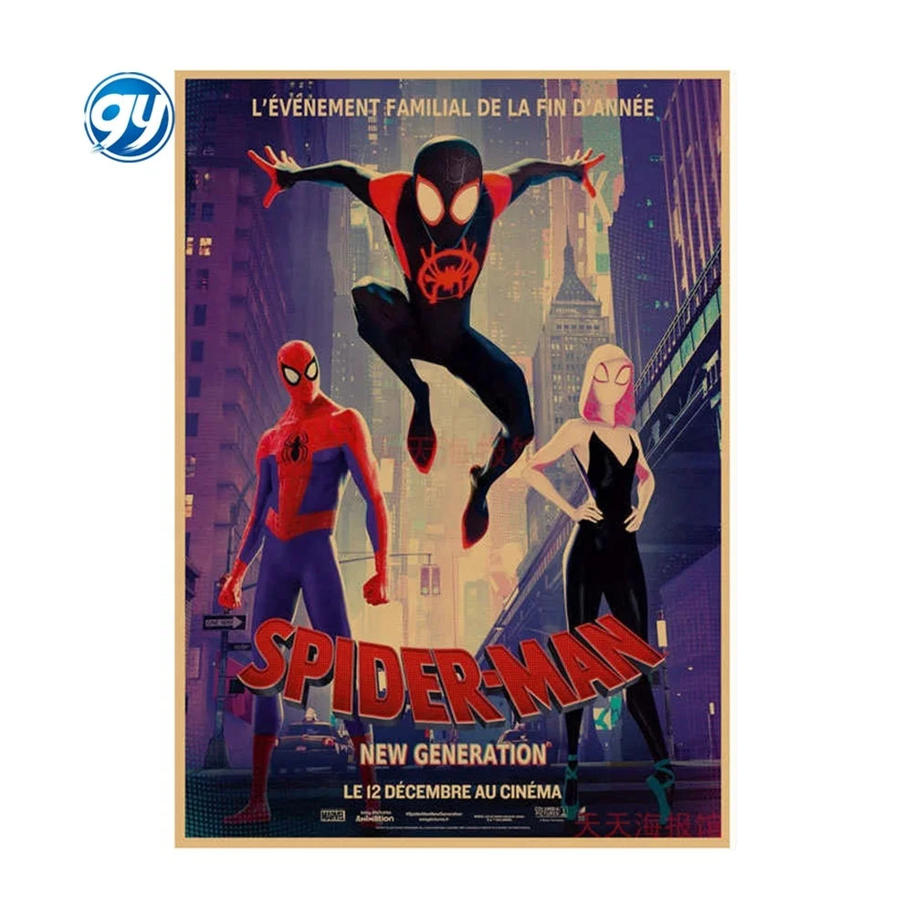 Spider-Man Poster Superhero Dormitory Internet Cafe Retro Kraft Paper Decorative Wall Painting Custom Printing Anime Posters