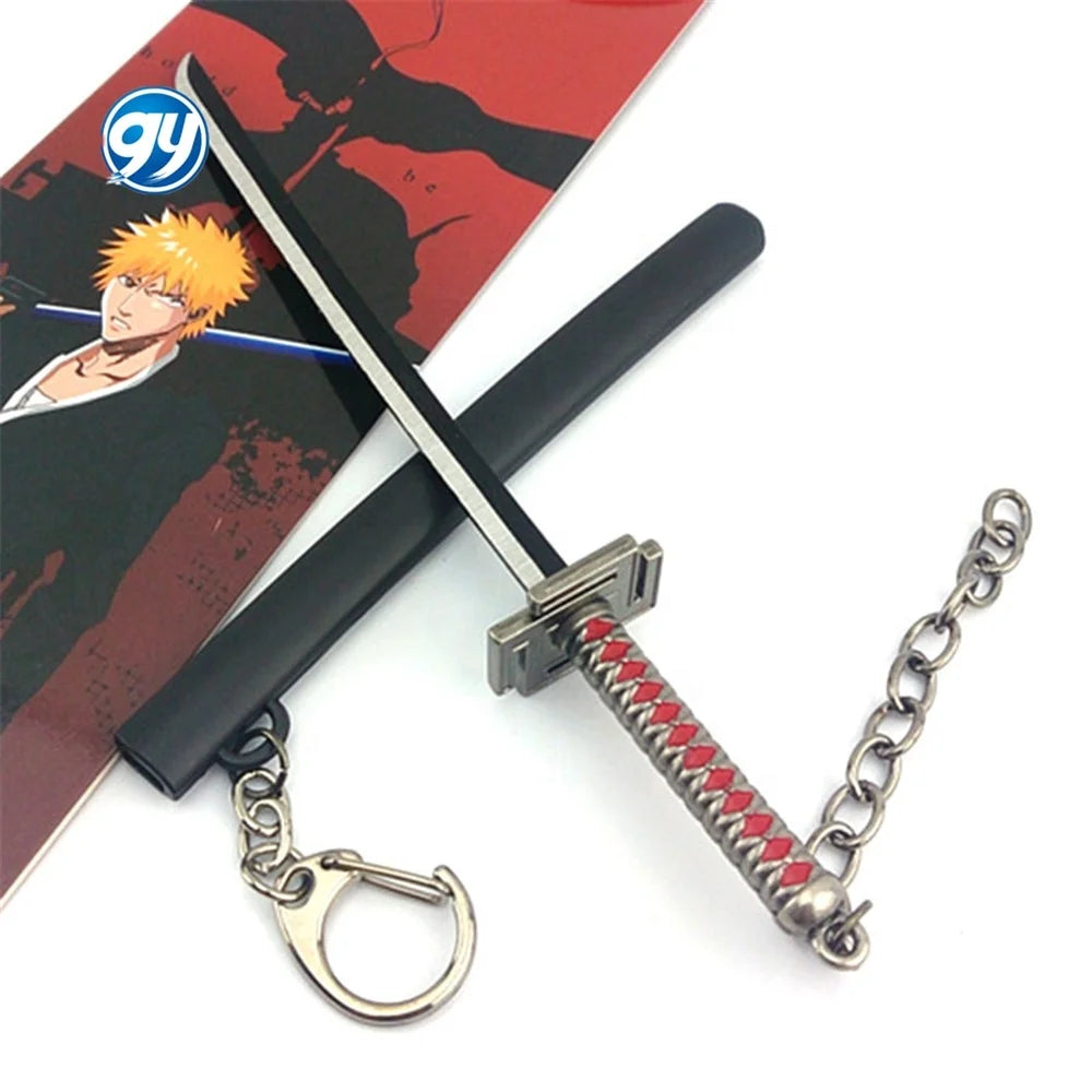 17cm Japanese Anime Kurosaki Ichigo Metal Weapon Pendant Keychain Bleach Sword Key Chain