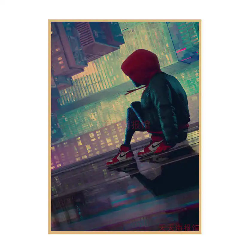 Spider-Man Poster Superhero Dormitory Internet Cafe Retro Kraft Paper Decorative Wall Painting Custom Printing Anime Posters