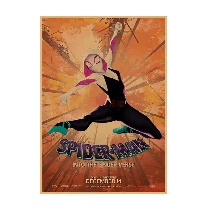 Spider-Man Poster Superhero Dormitory Internet Cafe Retro Kraft Paper Decorative Wall Painting Custom Printing Anime Posters
