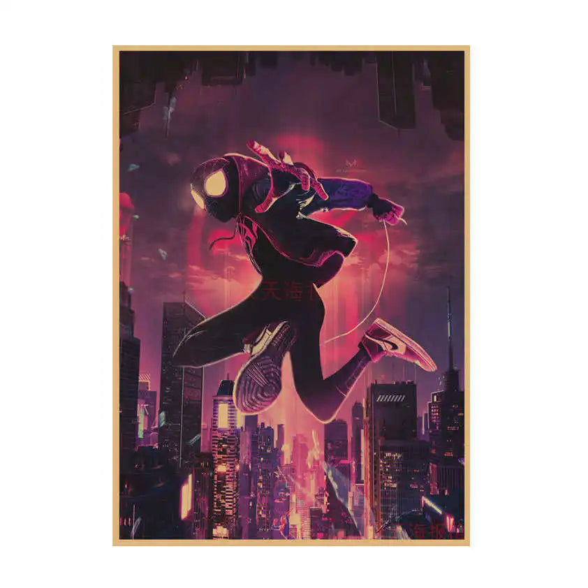 Spider-Man Poster Superhero Dormitory Internet Cafe Retro Kraft Paper Decorative Wall Painting Custom Printing Anime Posters