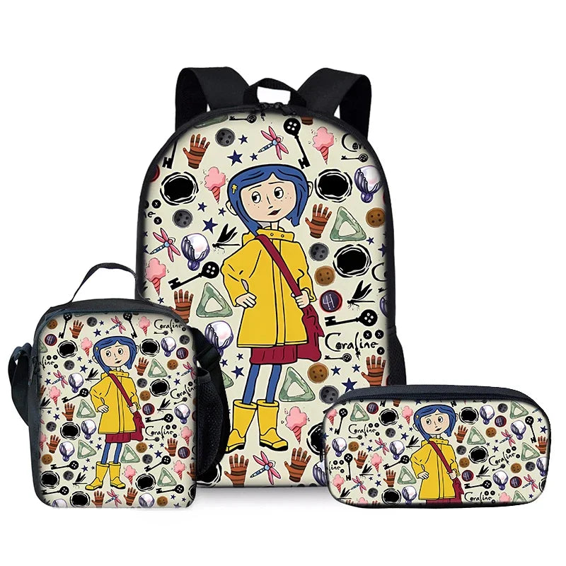 Anime 3D Cartoon School Backpack Set for Boys and Girls Best Gift for Children with Waterproof Feature Featuring Little Girl
