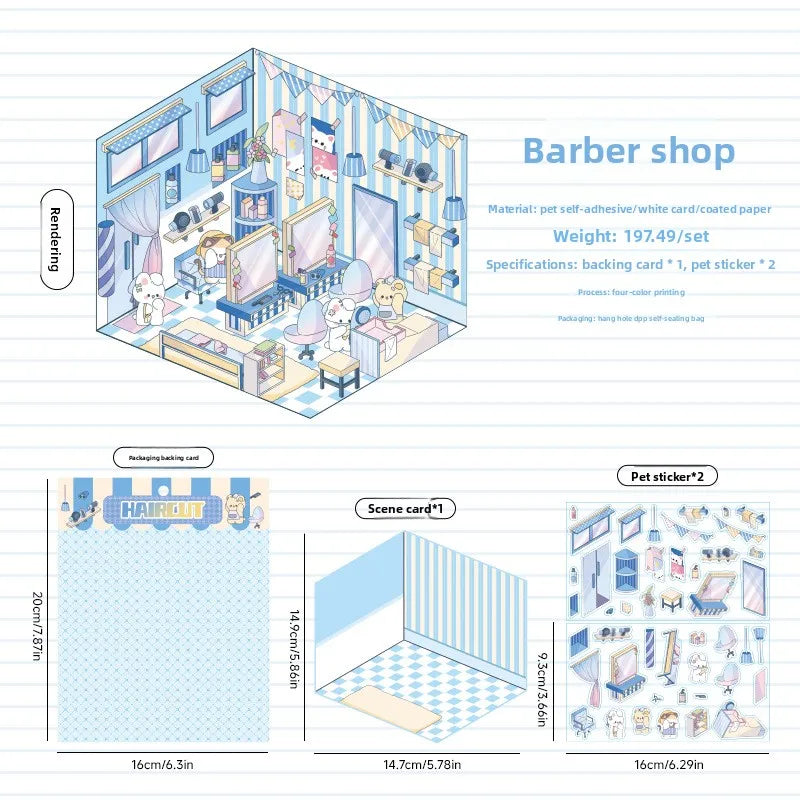 3 Per Pack Cute Fairy Tale Scenic Cottage Anime 3D Paper Stickers with Die Cut Glossy Finish-Miniature Three-dimensional Scenes