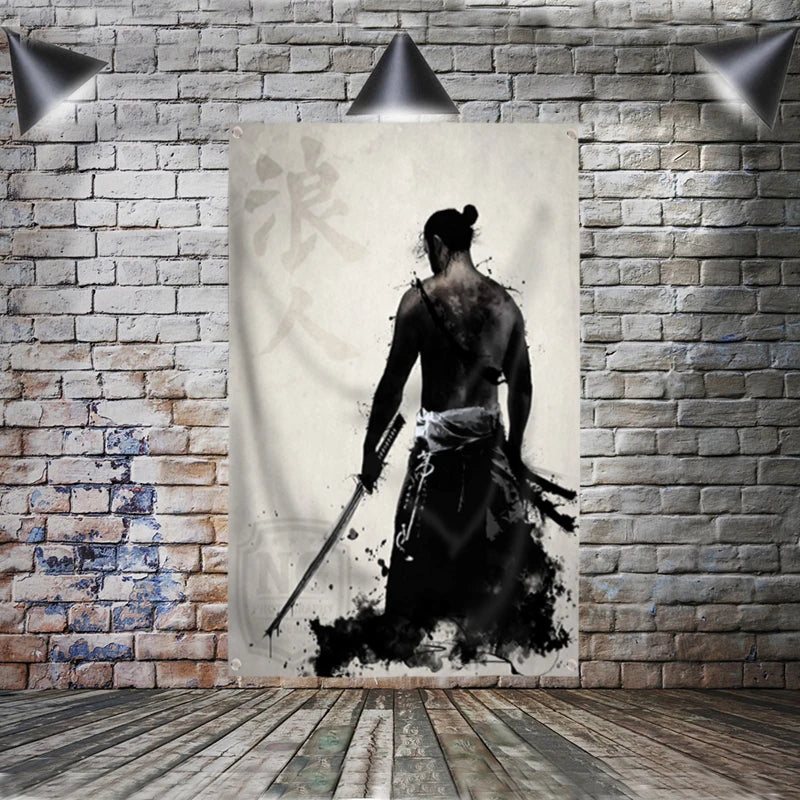 Japanese Samurai Painting Japan Style Flag Wall Art Anime Modular Poster for Home Decor 4 Grommets Polyester Banner 3x5FT Flags