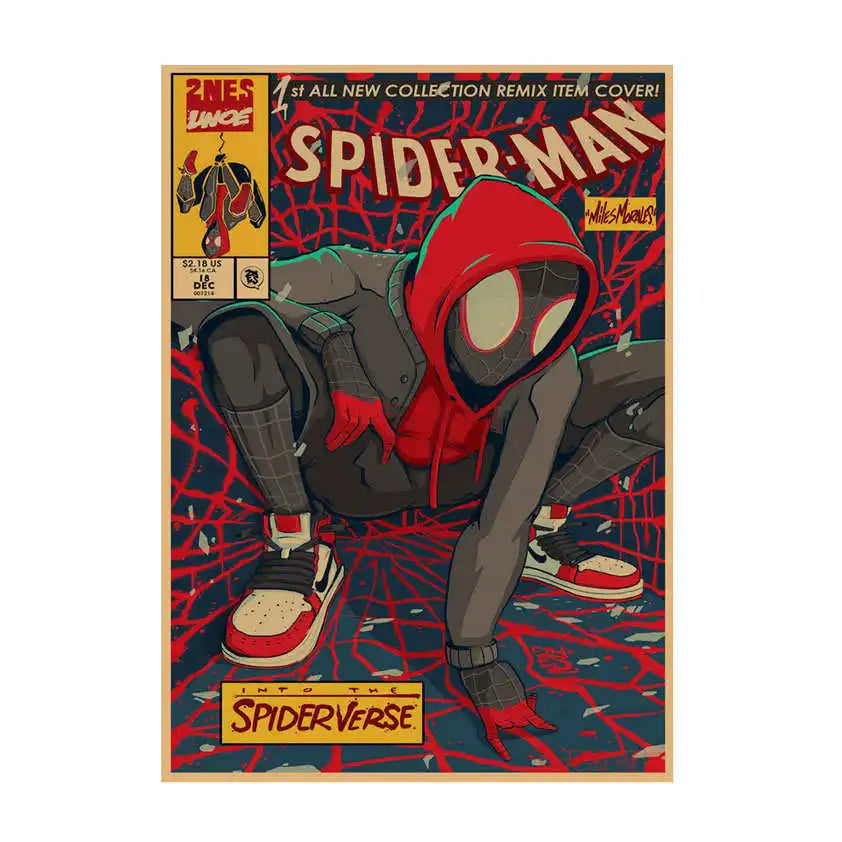 Spider-Man Poster Superhero Dormitory Internet Cafe Retro Kraft Paper Decorative Wall Painting Custom Printing Anime Posters
