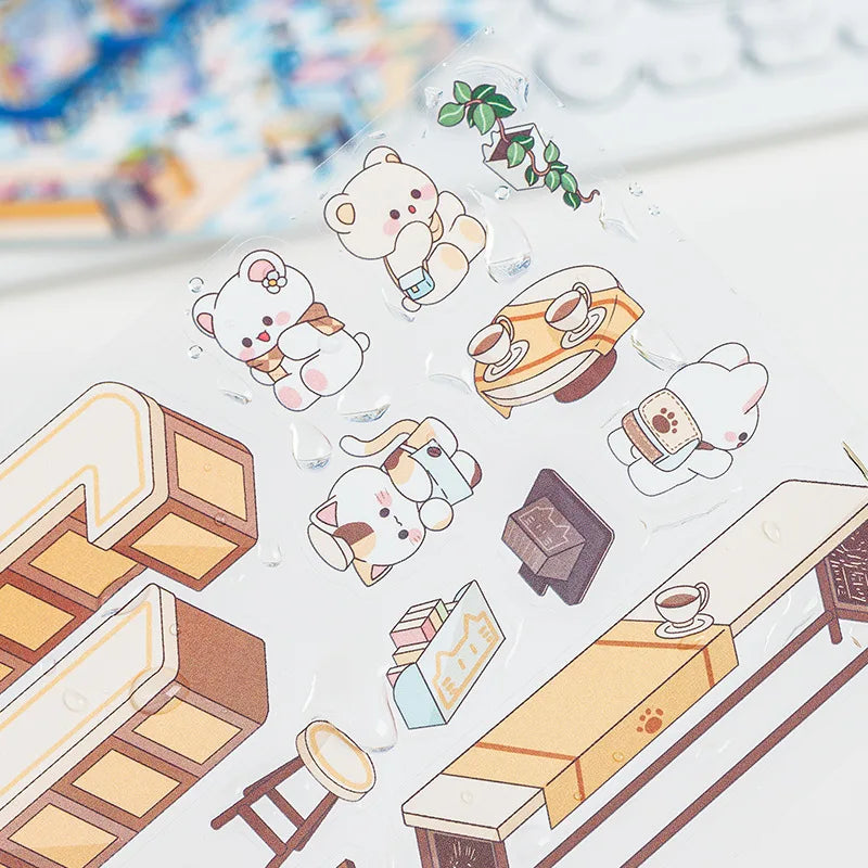 3 Per Pack Cute Fairy Tale Scenic Cottage Anime 3D Paper Stickers with Die Cut Glossy Finish-Miniature Three-dimensional Scenes