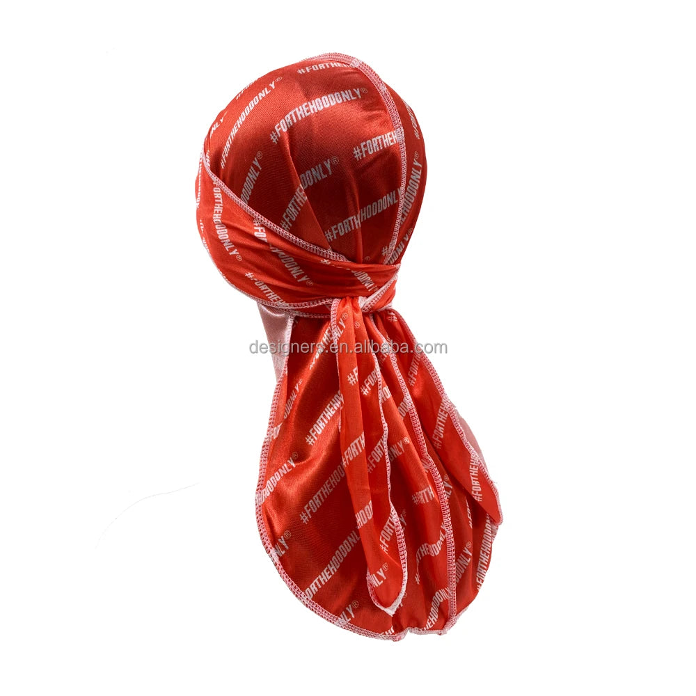Customized Silk Satin Velvet Designer Silky for Men Women Shining Polyester Custom logo Turban Rag  Anime Durag for Men