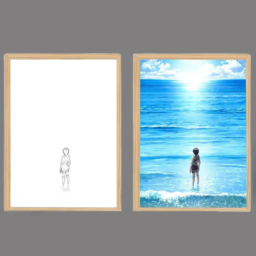 Cartoon Glow Poster Led Light Wall Art Painting Home Decor Anime Light Box Lamp Attack on Titan Anime Poster