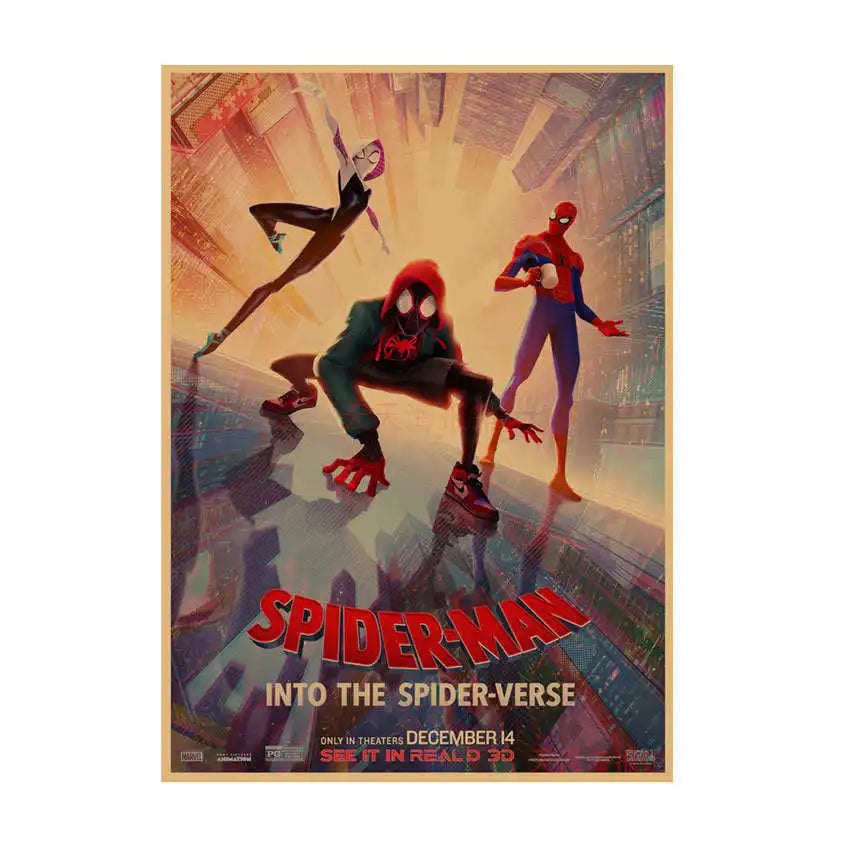 Spider-Man Poster Superhero Dormitory Internet Cafe Retro Kraft Paper Decorative Wall Painting Custom Printing Anime Posters