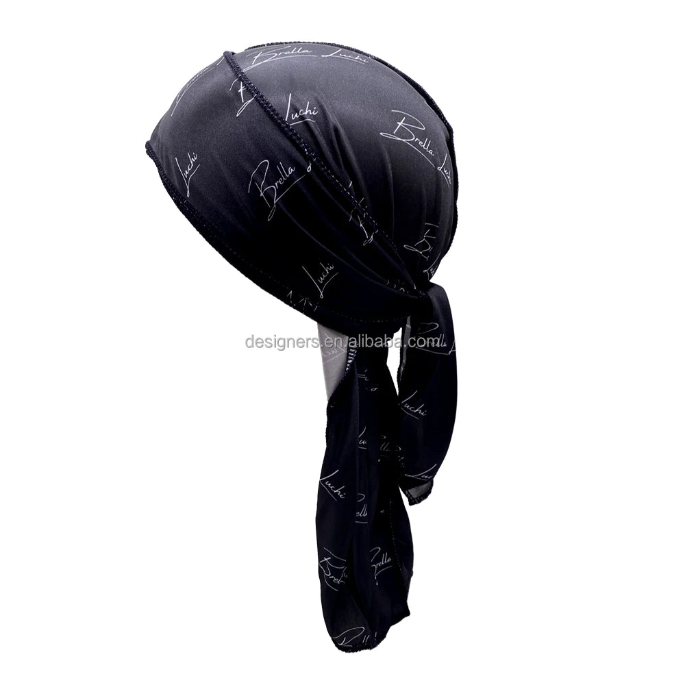 Customized Silk Satin Velvet Designer Silky for Men Women Shining Polyester Custom logo Turban Rag  Anime Durag for Men