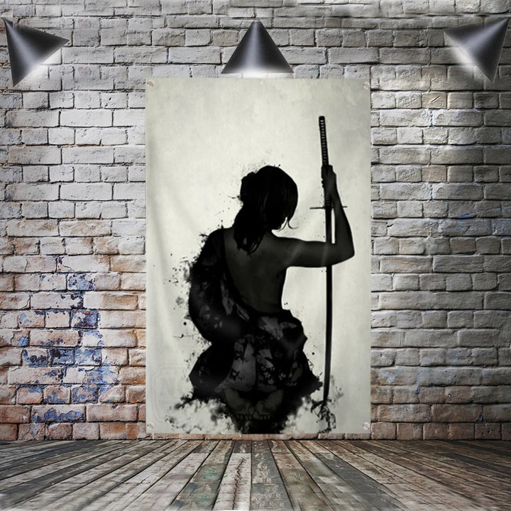 Japanese Samurai Painting Japan Style Flag Wall Art Anime Modular Poster for Home Decor 4 Grommets Polyester Banner 3x5FT Flags
