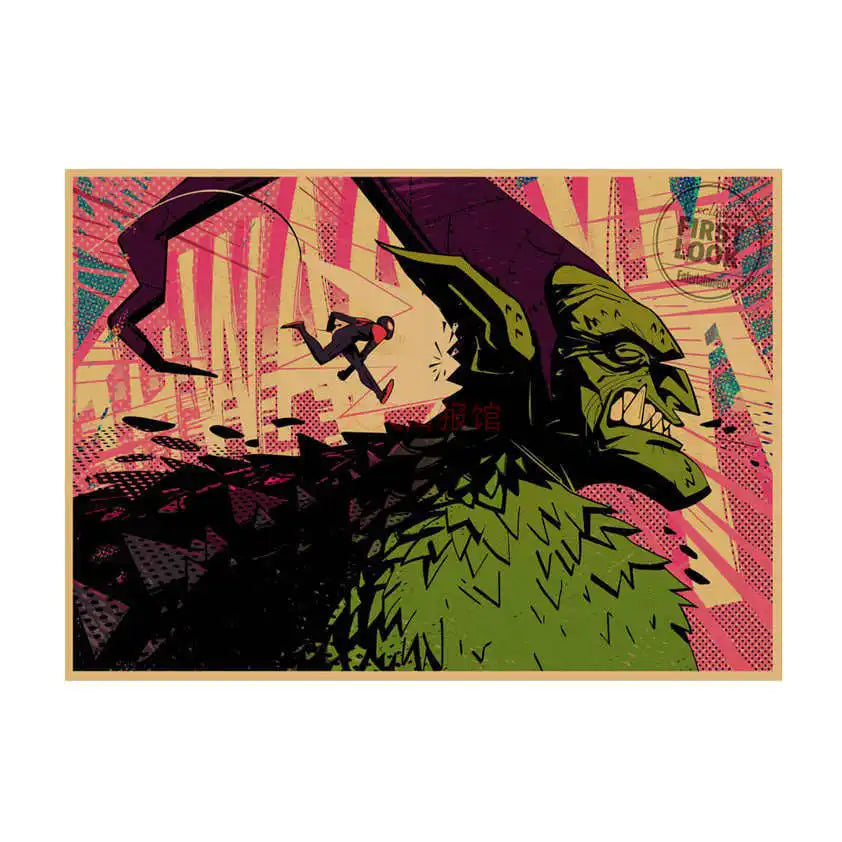 Spider-Man Poster Superhero Dormitory Internet Cafe Retro Kraft Paper Decorative Wall Painting Custom Printing Anime Posters